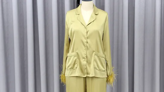Womens Button Pyjamas Popular Striped Silk Satin 2 Piece Pajamas Shirt and Pants Set Loungewear